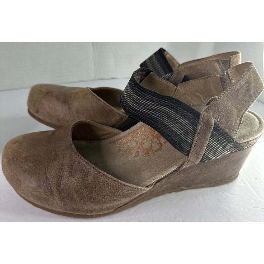 Aetrex Leather Wedge Closed Toe Sandal Open Back TAN Women’s Size 9.5 - Picture 6 of 9